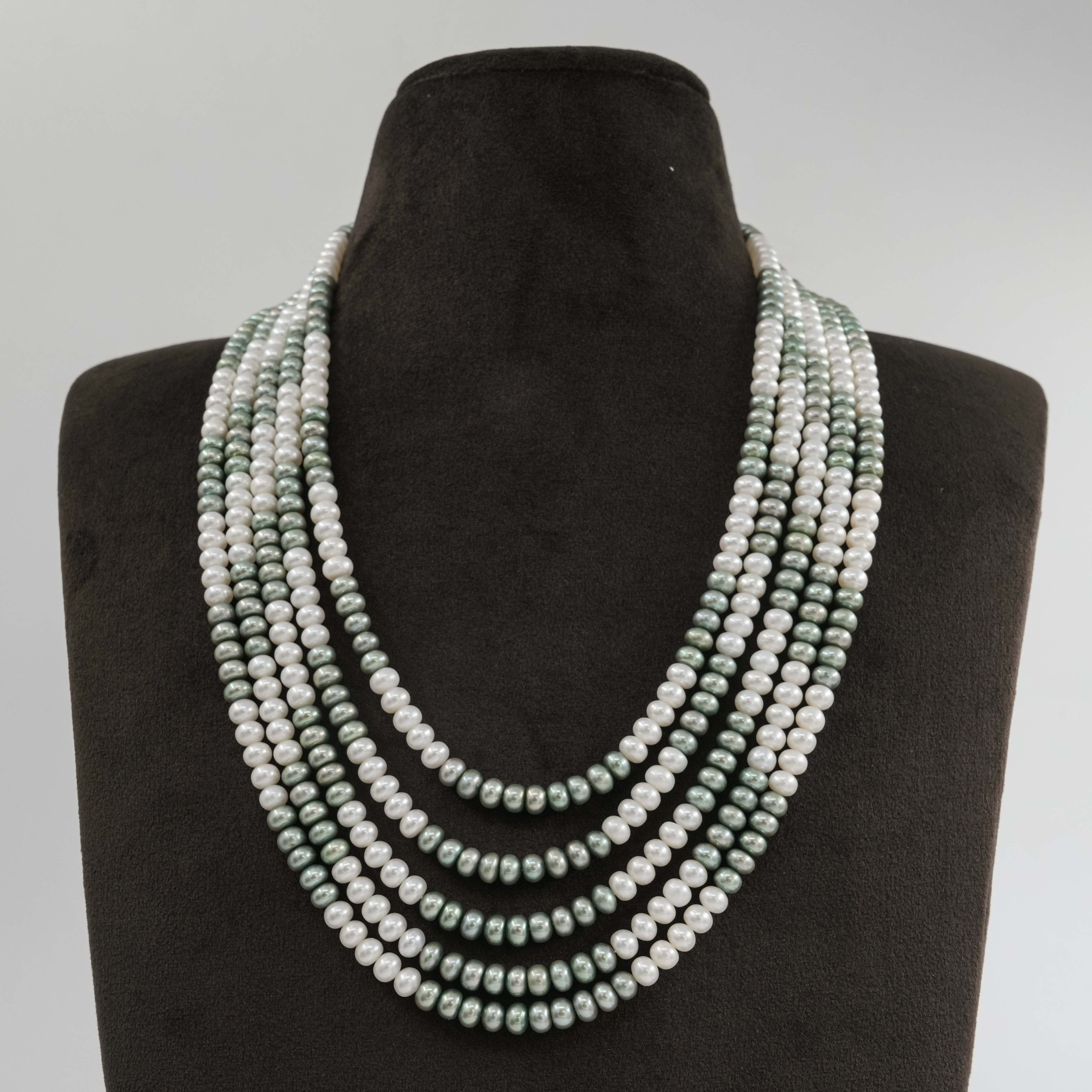 The Pearl Atelier by Kabra Pearls - Five layered half round green Pearl necklace